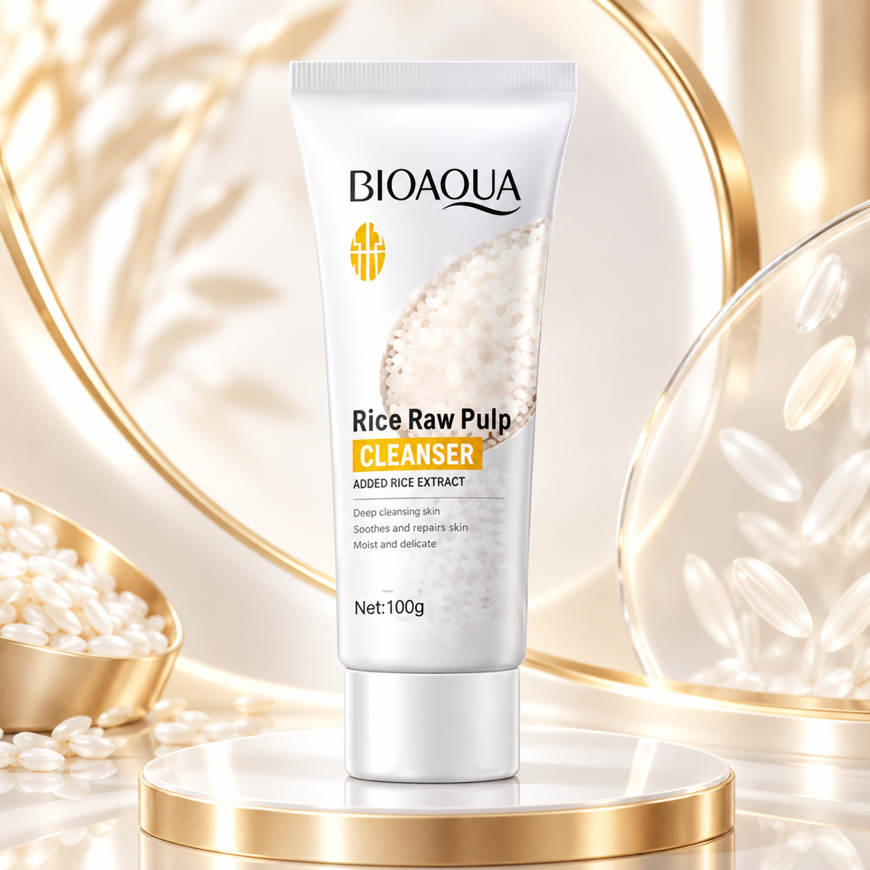 BIOAQUA - Rice Raw Pulp Facial Cleanser Face Wash Moisturizing Skin 100g.