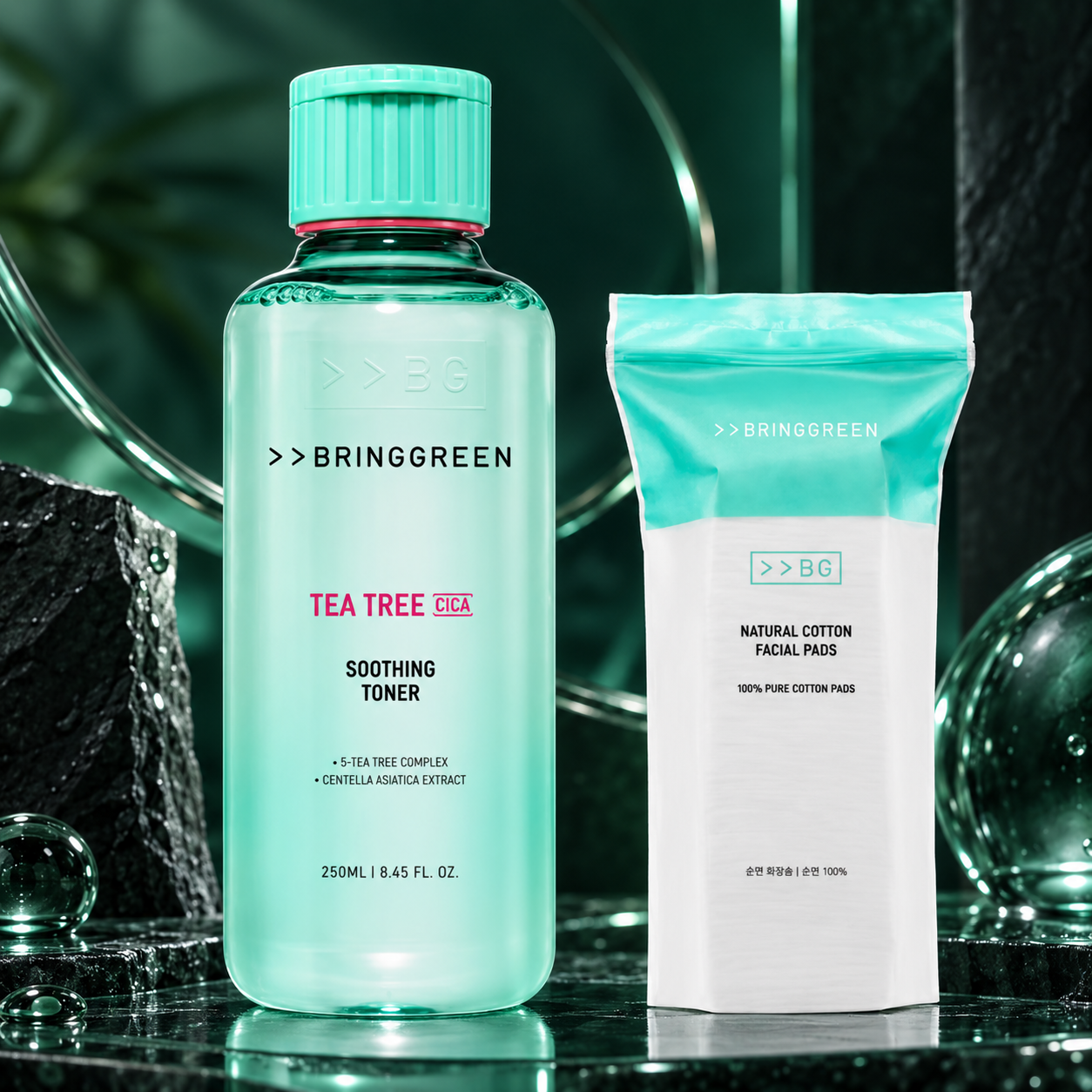 BRINGGREEN - Tea Tree Cica Soothing Toner 500ml Set (+Cotton Pads)